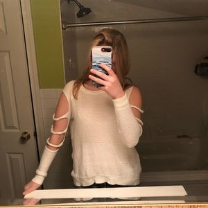 EXPRESS White Sweater with Ringed Arms